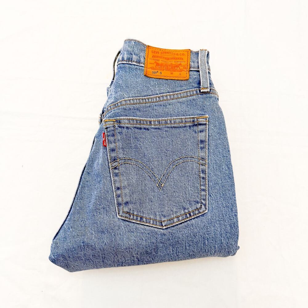 Levi's 501 Skinny Cowboy Embroidered White Stitch Denim Jeans Size 24 x 28